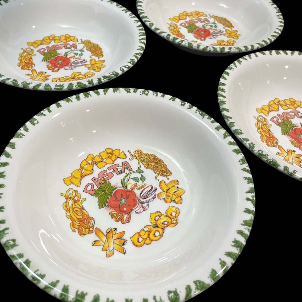 Vintage 1980s CMS Italy Set 4x Pasta Individual Bowls 8.25" Hand Painted Veggies
